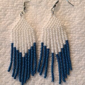 Elegant Blue and White Beaded Earrings